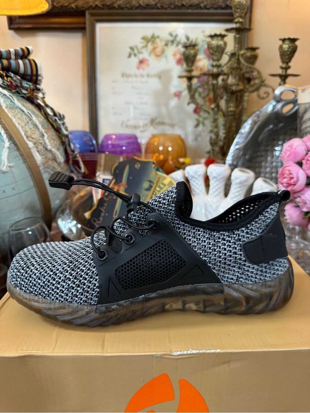 NIB Invincible Ryder Steel Toe Black and Gray Knit Slip-On Sneaker